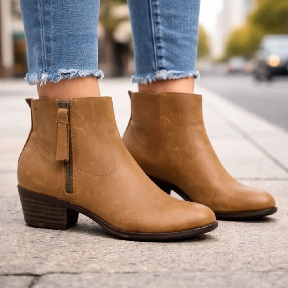 Lucky‎ Brand Tan Leather Blandre Side Zip Spring Ankle Booties